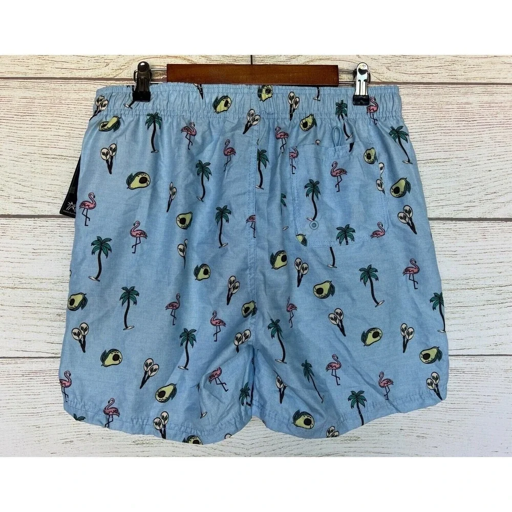 Burnside Trunk Swim Shorts Mens Medium Flamingo Blue Tropical Trunk Shorts New